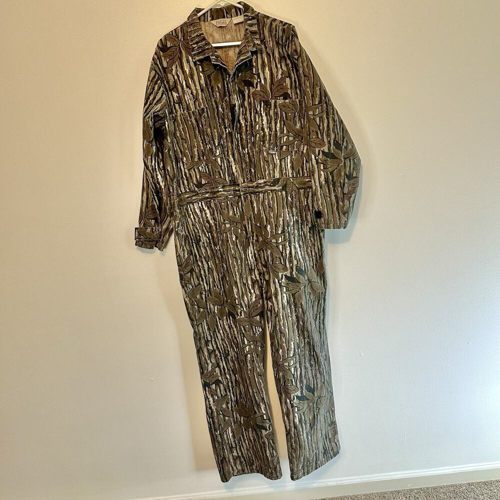 Vintage RealTree Coveralls Adult 2XL XXL Green Brown Camo Hunting Overalls Bibs
